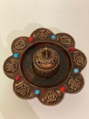 Bakır, İşlemeli Astha Mangal Tasarım Tütsülük (17cm enx12cm boy)