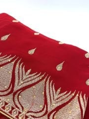 Kırmızı Saree / Sari- Nepal'den İthal -8 metre - Hint Kadınlarının Geleneksel Kıyafeti