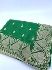 Yeşil Saree / Sari - Nepal'den ithal 8 metre kumaş (Hint kadınlarının geleneksel kıyafeti)