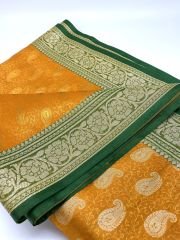 Turuncu Saree / Sari - Nepal'den ithal 8 metre kumaş (Hint kadınlarının geleneksel kıyafeti)