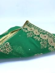 Yeşil Boncuk İşlemeli Saree / Sari - Nepal'den ithal 8 metre kumaş