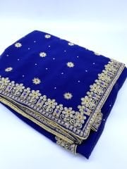 Lacivert Boncuk İşlemeli Saree / Sari - Nepal'den ithal 8 metre sari kumaşı
