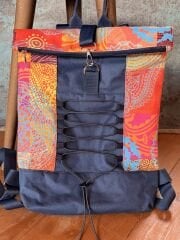 Mandala Desenli Lacivert Sırt Çantası- Suya Dayanıklı, Bol Fermuarlı Hafif (33*45 cm)