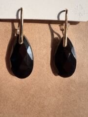 Siyah Oniks Doğal Taş Küpe - Damla Kesim