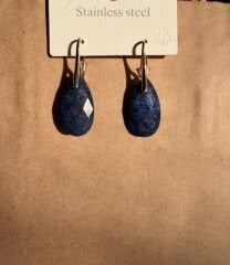 Lapis Doğal Taş Küpe - Damla Formunda, Fasetli Kesim